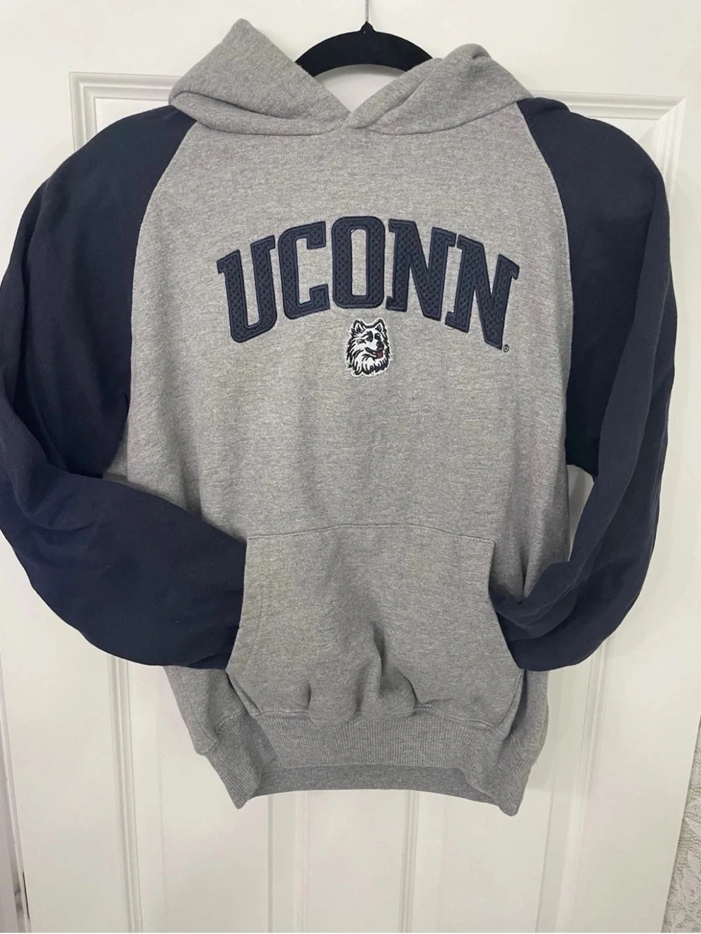 UCONN Two-Tone Hooded Sweatshirt - Gray & Navy